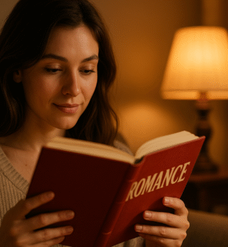 Mulher lendo romance em ambiente acolhedor